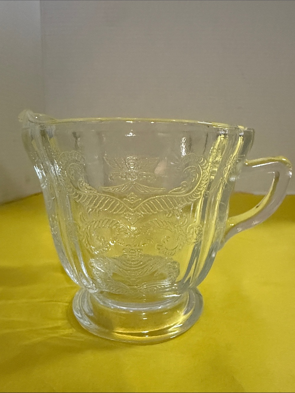 Clear Glass Creamer Pitcher - Elegant Etched Design